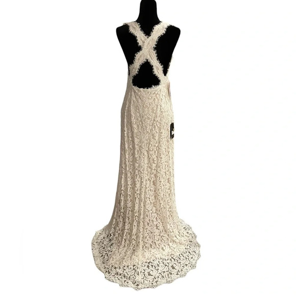 Anthropologie BHLDN Tadashi Shoji Lace Wedding Gown Cream White size 8 - Picture 12 of 13